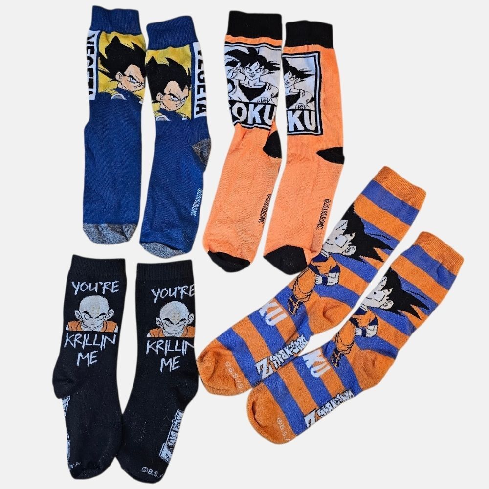 🐉 Dragon Ball Z Sock Lot | Anime Socks | Goku Vegeta Gohan Krillin | 4 Pairs